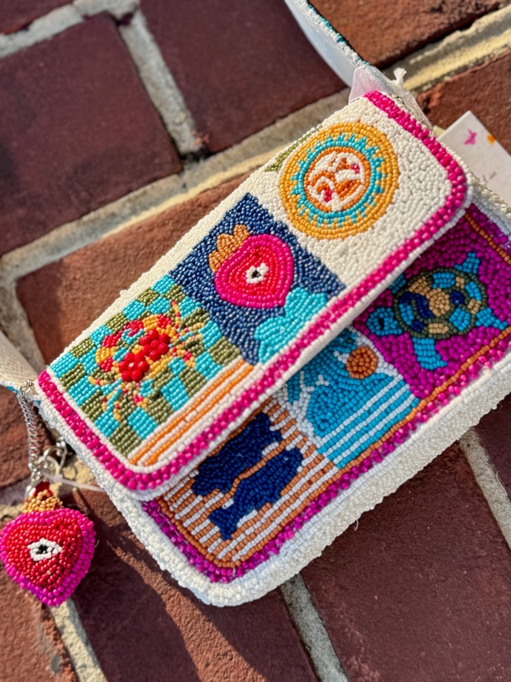 Coastal Beaded Shoulder Bag Crab Shell Beach Evil Eye Icons Matching Bag Charm - Picture 8 of 11